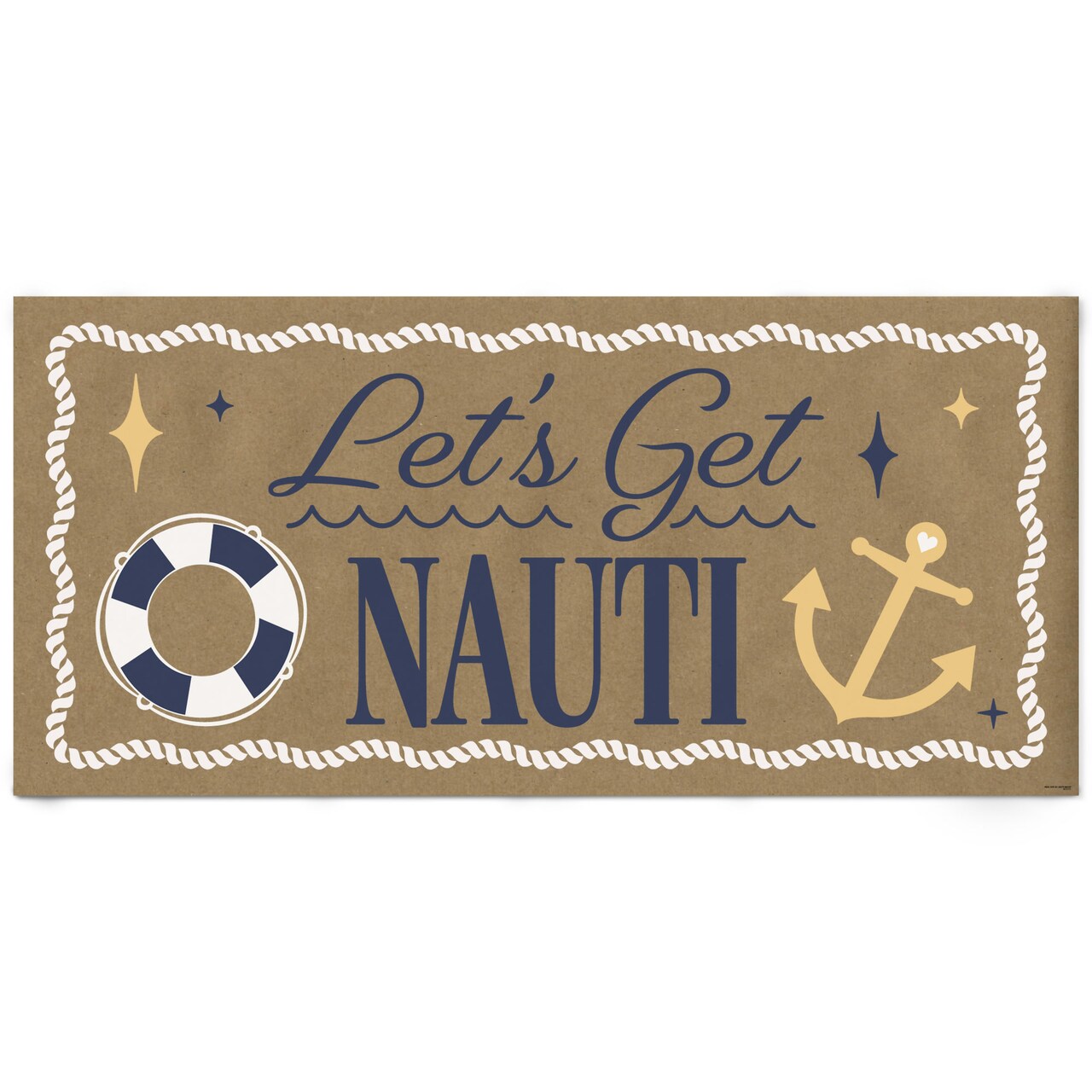 Big Dot of Happiness Let's Get Nauti Kraft Paper Banner, Beach Bridal and Nautical Bachelorette, Printed Brown Paper Party Sign Decoration – 1 Count